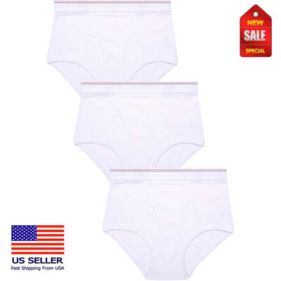 6 pc pack Men Solid White Briefs Breathable Cotton Underwear Old Fashion #MW3401