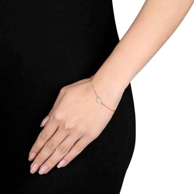 Pre-owned Amour 1/10 Ct Tw Diamond Heart Charm Bracelet In 14k Yellow Gold