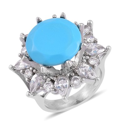 NIB $69.99 LARGE Size 10 Blue Howlite & Simulated White Diamond Ring U-32