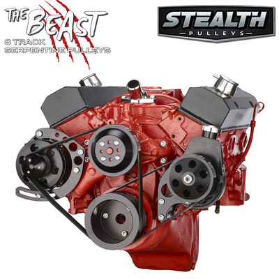 Black Small Block Chevy Serpentine Conversion Kit - Power Steering, SBC 350 400