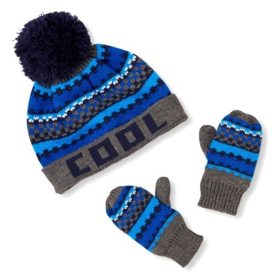 

THE CHILDRENS PLACE BOY GIRL, 2 ШТ. КРУТАЯ ШАПКА FAIR ISLE, ВАРЕЖКИ, ТРИКОТАЖНЫЙ КОМПЛЕКТ XS/6–12M, Blue multi color