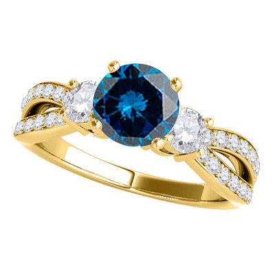 Pre-owned Maulijewels 1.75 Ct Blue & White Diamond Engagement Ring 14k Yellow Gold Size 7
