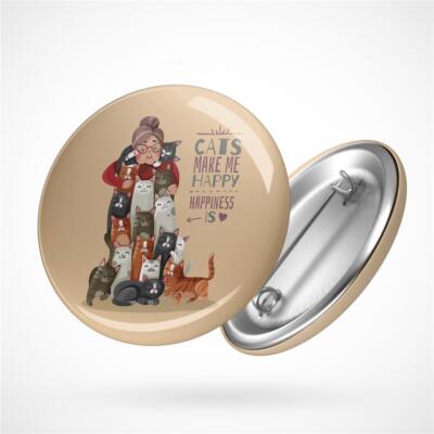Button Cats make me happy Ansteck Pin 59mm Geschenkidee Souvenir Präsent Wichtel