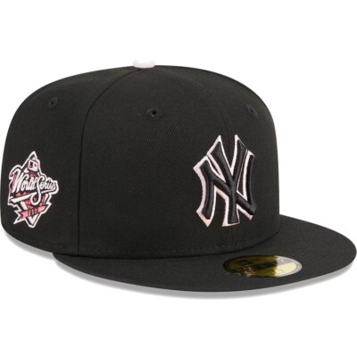 New Era New York Yankees Black 59FIFTY Hat 1998 WS Patch Size 7 3/4 Pink UV