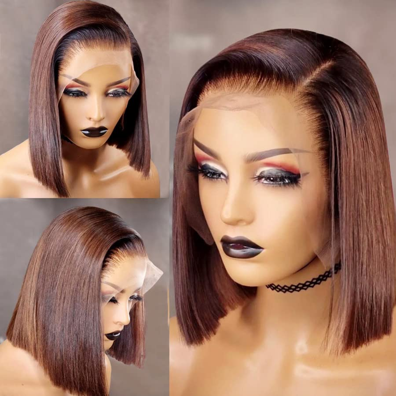 13X6 HD Deep Part Chocolate Brown Lace Front Wigs Human Hair Colored Short Bob B