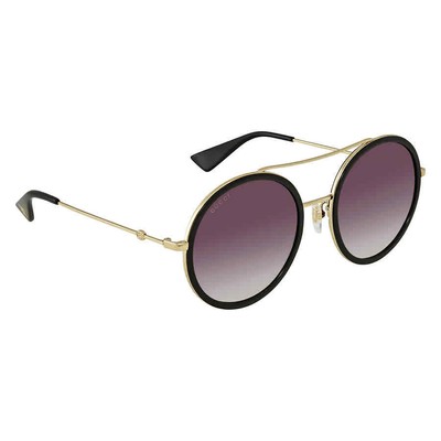 Pre-owned Gucci Grey Gradient Round Ladies Sunglasses Gg0061s 001 56 Gg0061s 001 56 In Gray