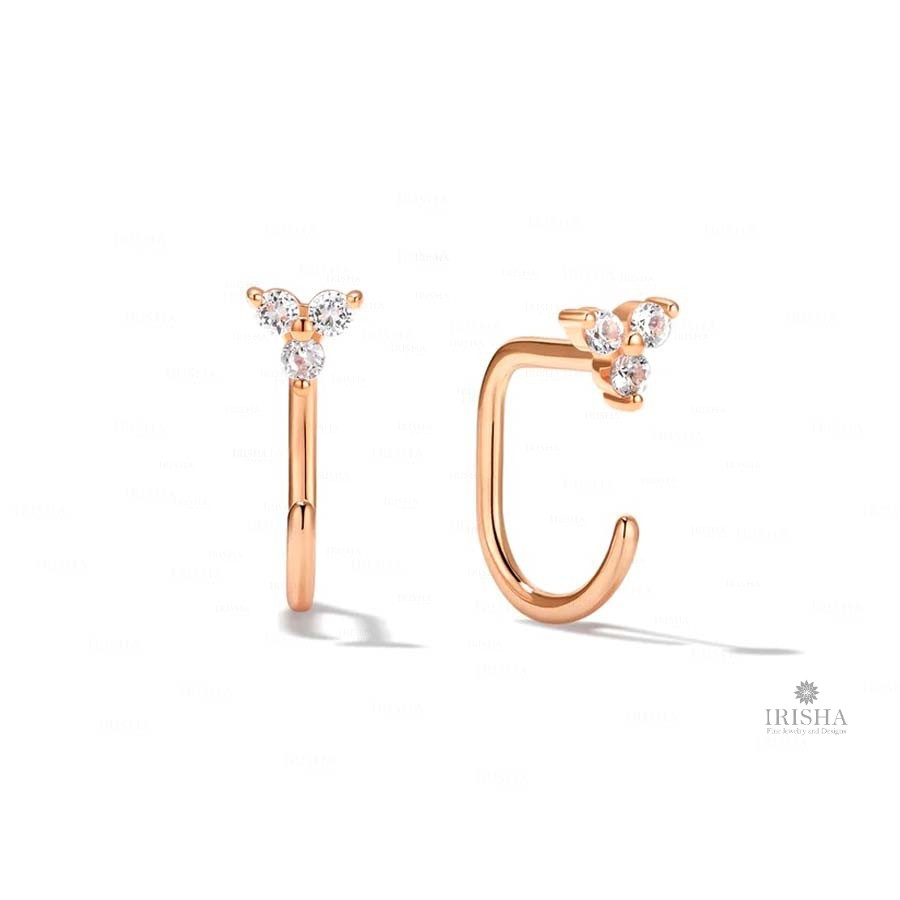 14k Gold 0.070 Ct. Stay Close Trinity Hoop Earrings ? Elegant & Timeless Design - Picture 9 of 10