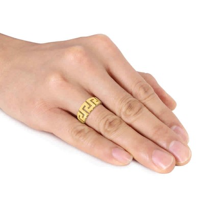 Pre-owned Amour Men's Greek Key Design Ring In 14k Yellow Gold