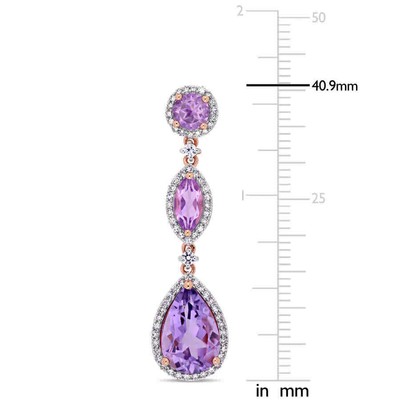 Pre-owned Amour 8 Ct Tgw Amethyst Rose De France White Sapphire And 5/8 Ct Tw Diamond