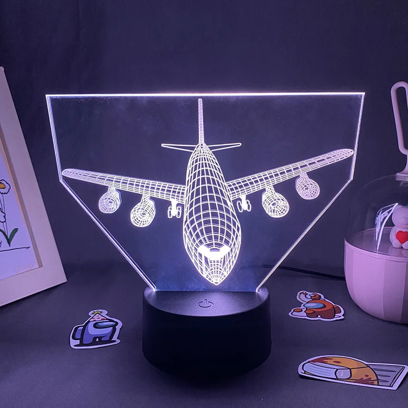 Airplane Model 3D Illusion LED Lava Lamp Creative Nightlight Cool Colorful Gift 