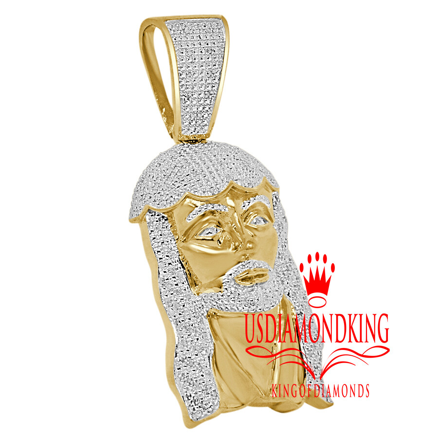 Pre-owned Us Diamond King Mens Real Diamonds Jesus Face Piece Charm 10k Yellow Gold Finish Pendent 2.65'' In Yellow/clear
