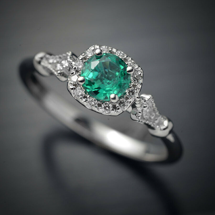 925 Silver Tiny Emerald Round Diamond Ring for Women Wedding