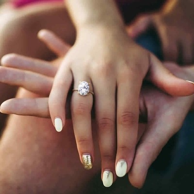 Pre-owned Amour 4 7/8 Ct Dew Oval Created Moissanite Engagement Ring In 10k Yellow Gold