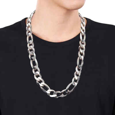 Pre-owned Amour 14.5mm Figaro Chain Necklace In Sterling Silver, 24 In In White
