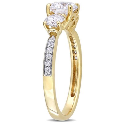 Pre-owned Amour 1 3/8 Ct Dew Created Moissanite 3-stone Engagement Ring In 10k Yellow Gold