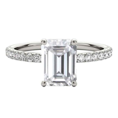 Pre-owned Maulijewels 2.30 Carat Emerald Cut Moissanite And Natural Round Diamond In White
