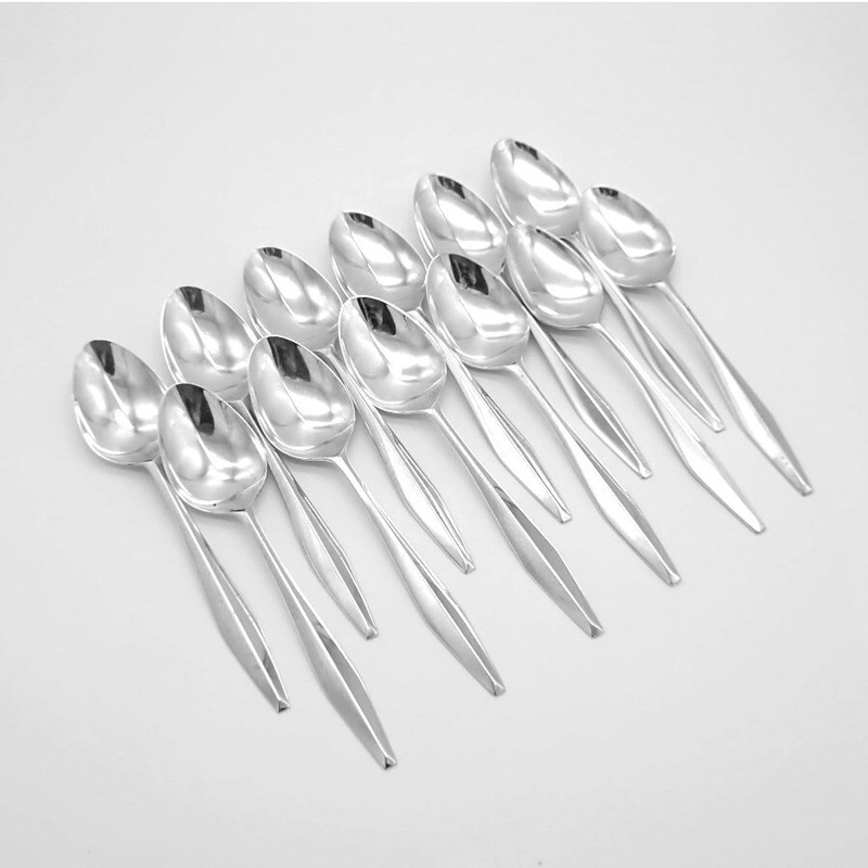 Diamond 12 Place Soup Spoons Set Reed Barton Sterling Silver