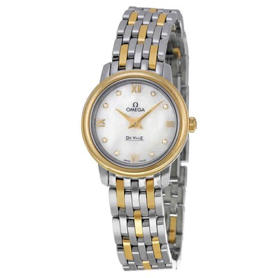 Omega DeVille Prestige MOP Diamond Dial Ladies Watch 42420246055001