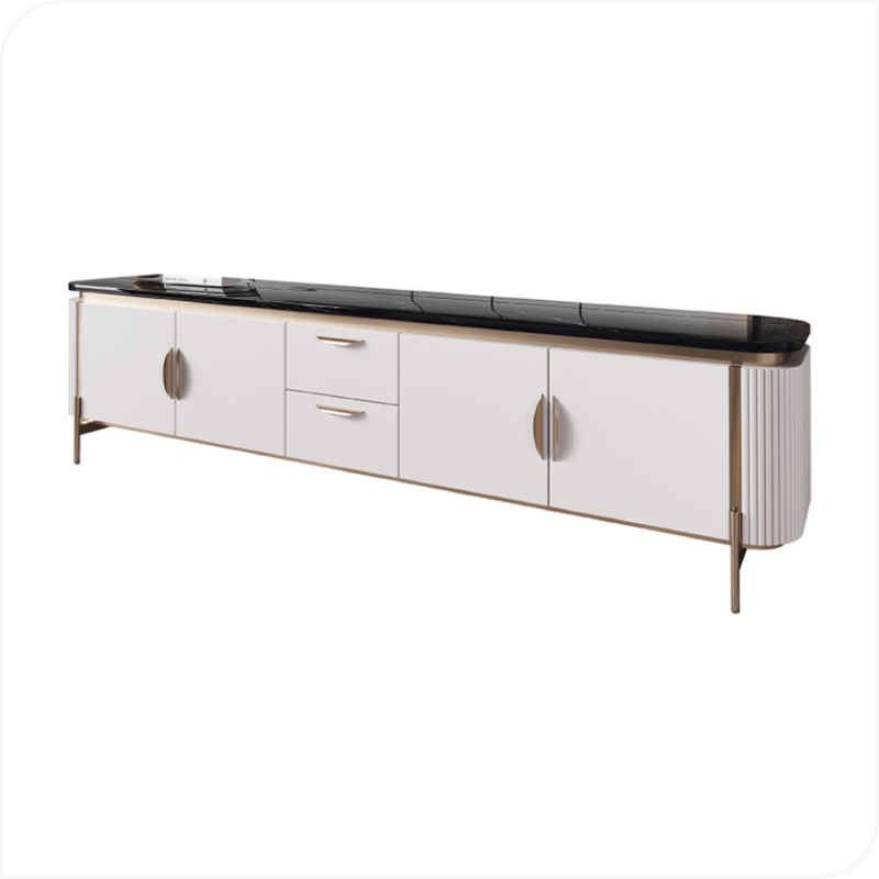 79" Marble TV Stand Entertainment Console Table 4 Storage Cabinets Living Room
