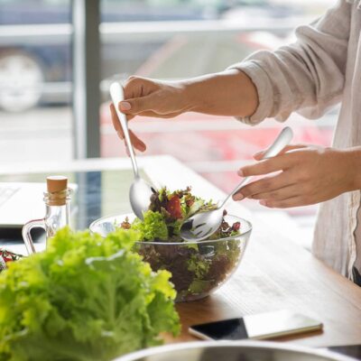 Stainless Steel Salad Servers Serving Spoon and Fork Set Silver 6 Pcs
