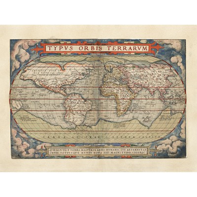 Map Ortelius 1579 World Earth Continents Ornate Canvas Wall Art Print Poster