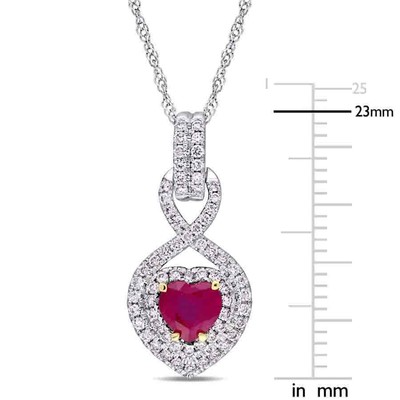 Pre-owned Amour Heart Shape Ruby And 1/3 Ct Tw Diamond Infinity Pendant With Chain In 14k In Check Description