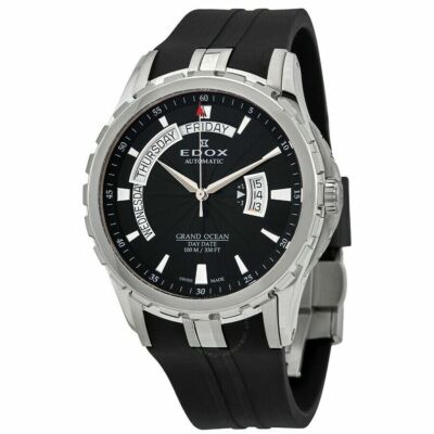 Edox 83006 Grand Ocean Automatic Black Dial Rubber Strap Men's Watch $2,995