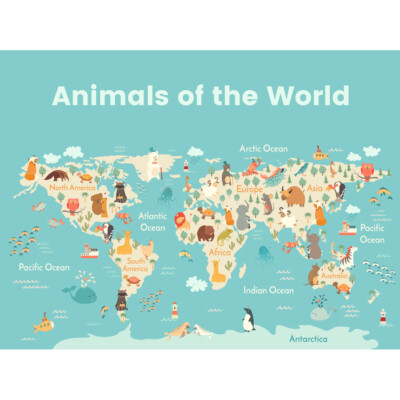 Animals Of The World Map Art Print Canvas Premium Wall Decor Poster