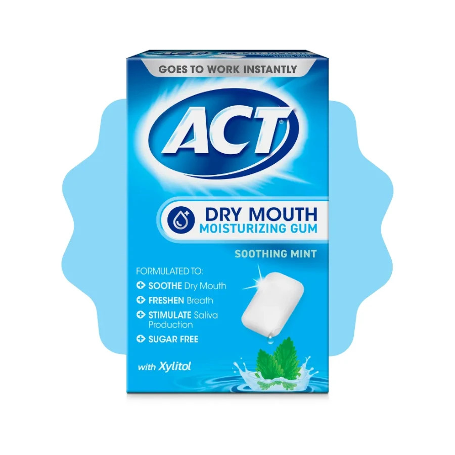 ACT Dry Mouth Moisturizing Gum With Xylitol Sugar Free Soothing Mint 20Ct 12Pack