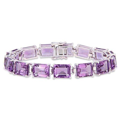 Pre-owned Amour 45 Ct Tgw Emerald-cut Amethyst Tennis Bracelet In Sterling Silver In Purple