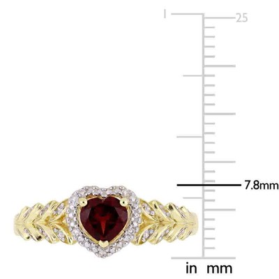 Pre-owned Amour 1/2 Ct Tgw Garnet And Diamond Halo Heart Ring In 10k Yellow Gold In Check Description