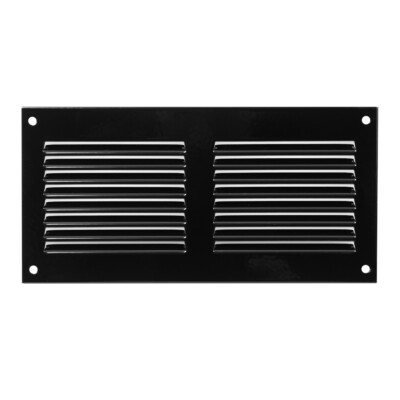 Black Metal Air Vent Grille 200mm x 100mm with Fly Screen Flat Louvre Duct Cover