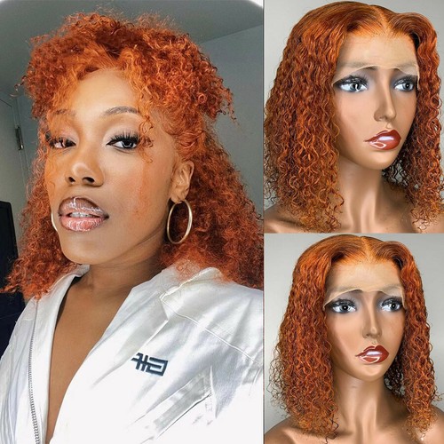 Short Bob Deep Curly Water Wave Lace Front Wig Ginger Orange  display picture 3