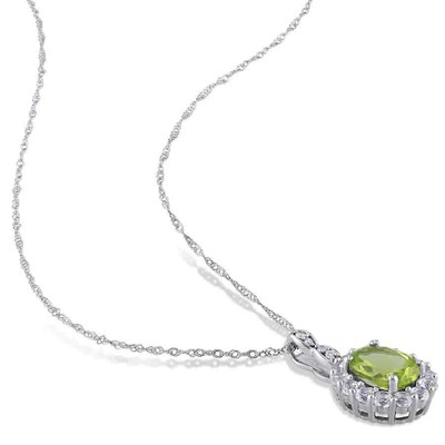Pre-owned Amour Oval Shape Peridot, White Topaz And Diamond Accent Vintage Pendant With