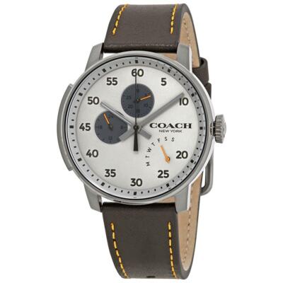 Pre-owned Coach 14602338 Bleecker Analog Quartz Gray Round Dial Leather Strap Men's Watch