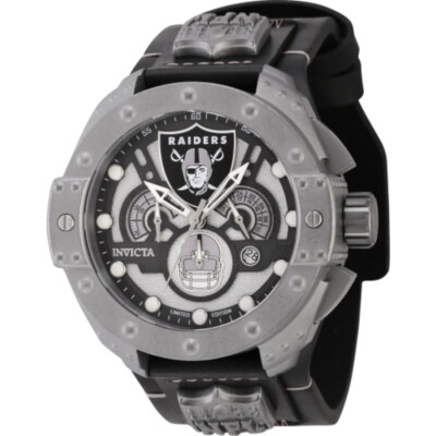 Pre-owned Invicta Nfl Las Vegas Raiders Chronograph Gmt Quartz Gunmetal Dial Men's Watch