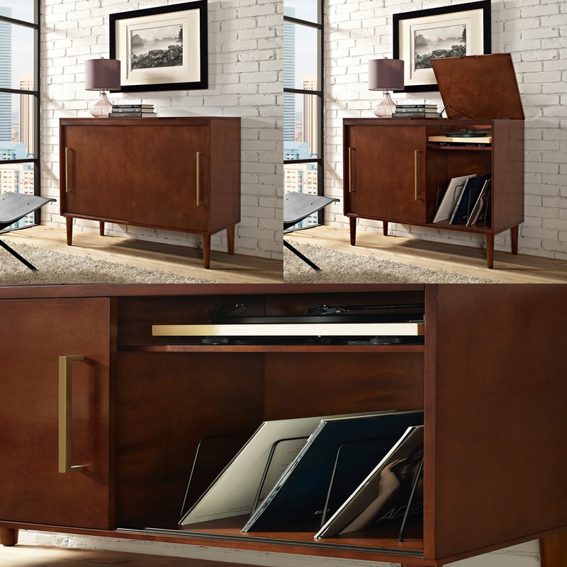 Turntable Console Cabinet Vintage Vinyl Record Player Storage Mid Century Table
