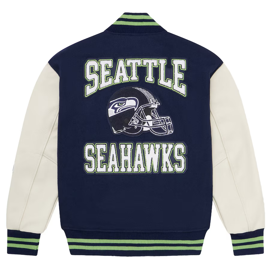 NWT Men's OVO x NFL College Navy Seattle Seahawks Full-Snap Varsity Jacket XL