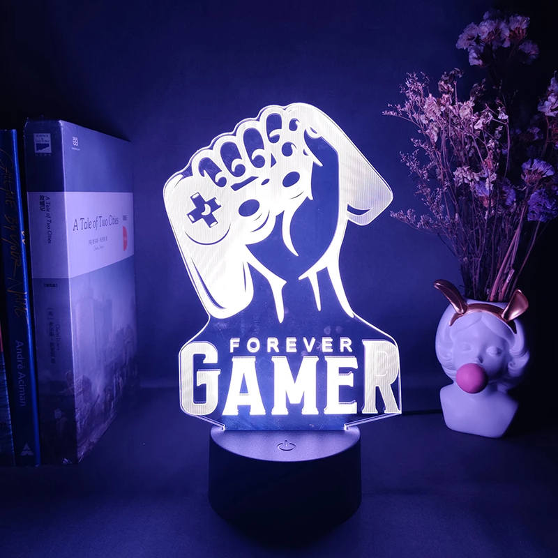 Video Games Modern Design 3D Night Lights for Kids Forever Gamer Gift Novelty Ha
