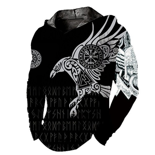Men Hoodie Pullover Hooded Hawk Falcon White Black Sweatshirt Soft LightWeight