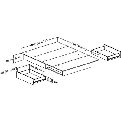 Modern Full/Queen Size Platform Bed Frame (54"/60") With 2 Drawers In Pure Black
