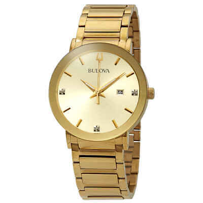 Pre-owned Bulova Diamond Gold Dial Men's Watch 97d115