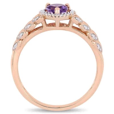 Pre-owned Amour 3/8 Ct Tgw Heart Shaped Amethyst And Diamond Halo Heart Shaped Ring In 10k In Check Description