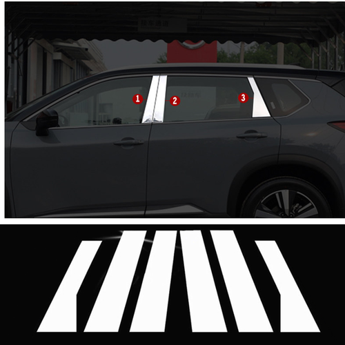 6-Piece Chrome Steel Pillar Post Door Trim Covers For Nissan Rogue 2021-2025