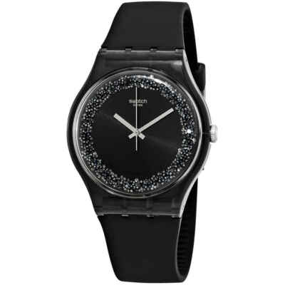 Swatch Darksparkles Черный циферблат Черные силиконовые женские часы SUOB156