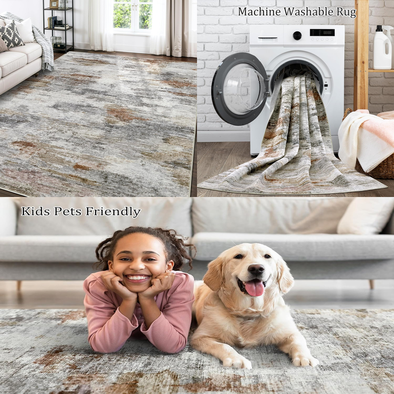 9x12 Area Rugs for Living Room Washable Neutral Modern Rug for Bedroom Large