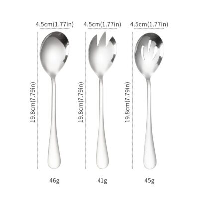 Stainless Steel Salad Servers Serving Spoon and Fork Set Silver 6 Pcs