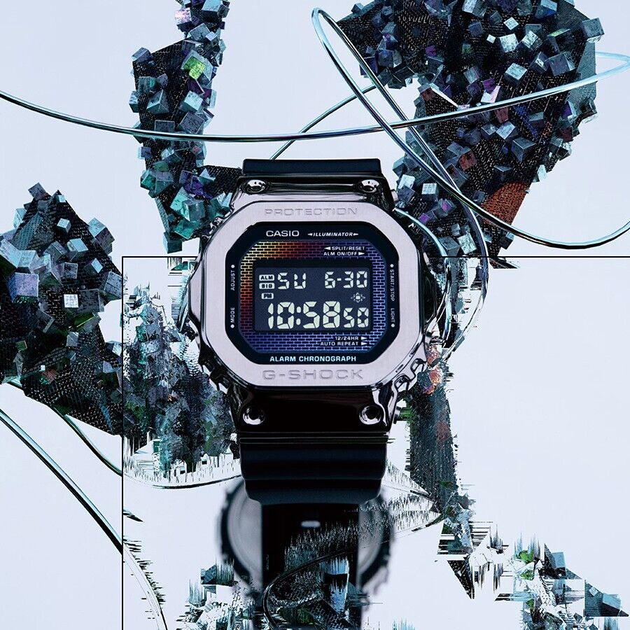 Pre-owned Casio G-shock Gm-5600rw-1jf Rainbow Brick Wall Metal Case Digital Men Watch Gift