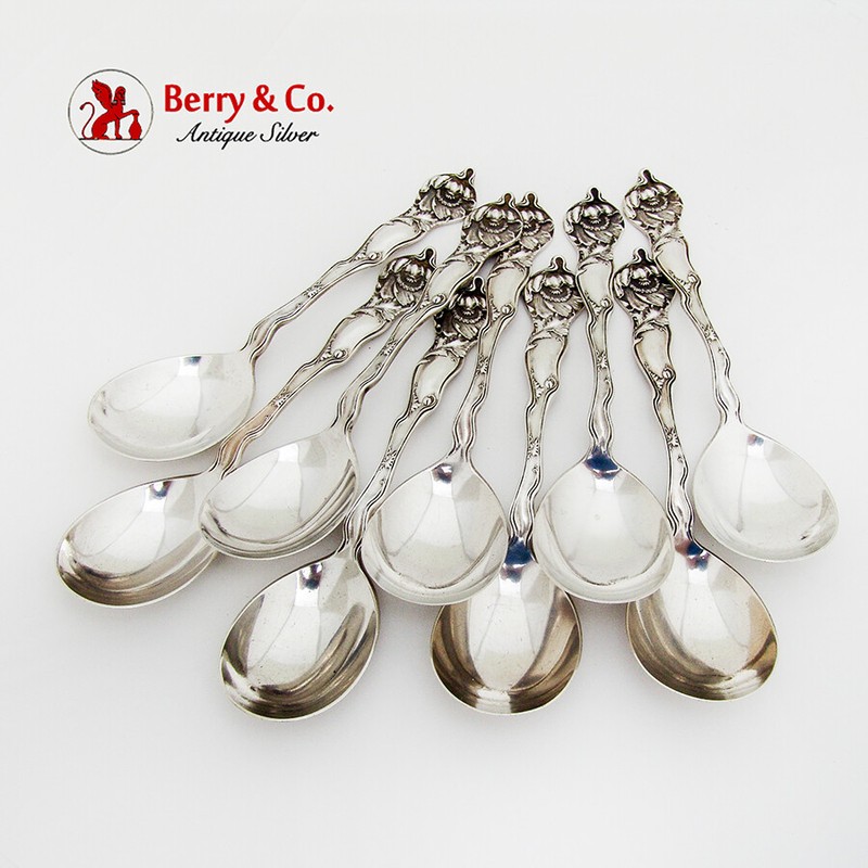 Fiorito Gumbo Soup Spoons Set of 9 Sterling Silver Shiebler