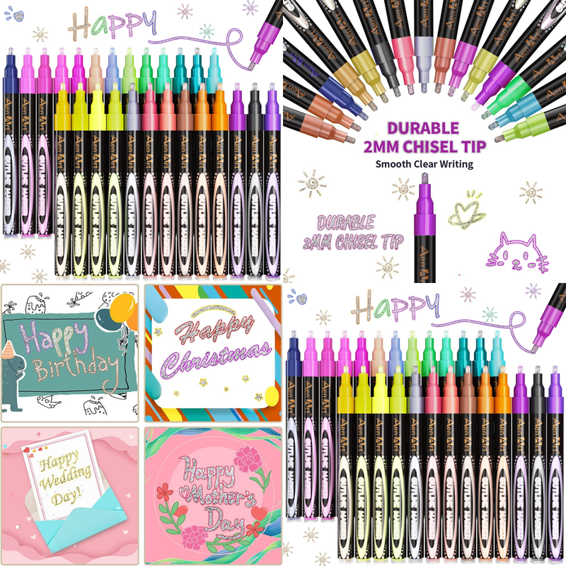 Double Line Outline Pens 26 Shimmer Colors Self-Outline Meta